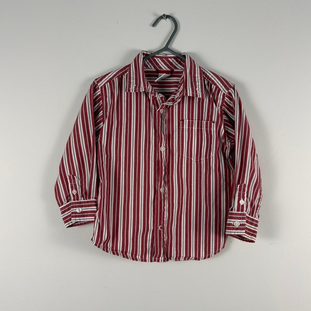 ✨3 for $15 2009 Gymboree Boys 2T Red White Striped Long Sleeve Button Down Shirt